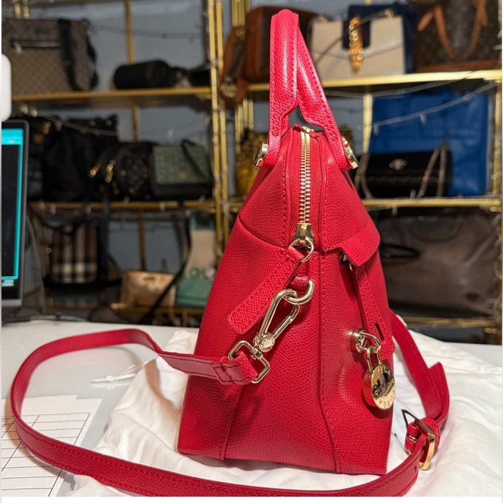 Like New Furla Red Leather 2-way Bag with Gold Charm. Zippered outside storage. - Picture 3 of 12